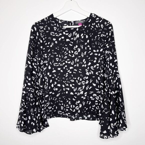 VINCE CAMUTO Animal Print Bell Sleeve Blouse - Picture 1 of 9